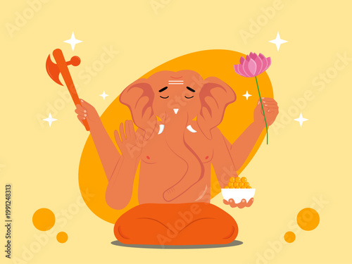 Hindu God, Lord Ganesha. India illustrations. Flat vector concepts.