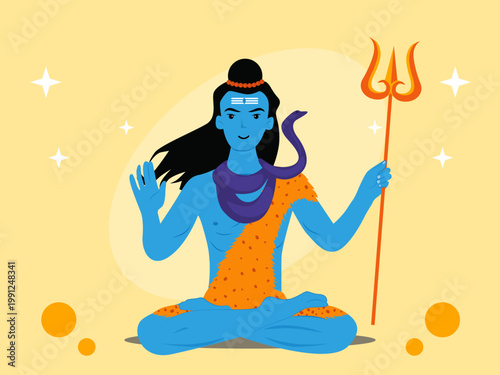 Dewa Hindu, Dewa Siwa. India illustrations. Flat vector concepts.