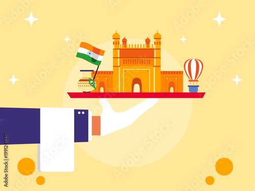 Important moments related to Indian national holidays, such as Independence Day or Republic Day. India illustrations. Flat vector concepts.