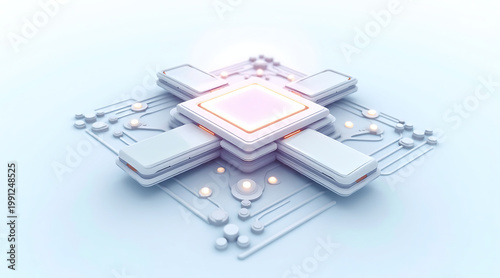 Wallpaper Mural Isometric futuristic ai control center central processor with glowing core and circuit connections conveying advanced technology and calm Torontodigital.ca