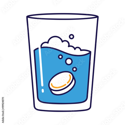 Effervescent tablet dissolving in a glass of water illustration.
