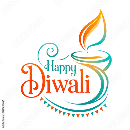 Happy Diwali Festival Greeting with Colorful Diya Lamp Modern Indian Festival Illustration