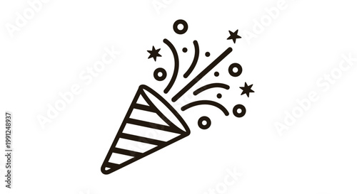 A delightful vector illustration capturing the festive moment of a party popper bursting with colorful confetti and joyful stars, perfect for celebratory designs.