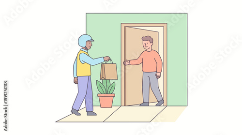 Flat vector illustration of contactless food delivery