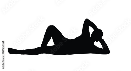 A sleek vector graphic illustration depicting a peaceful silhouette of a person casually lying down, one arm behind their head in a relaxed pose of thoughtful tranquility.