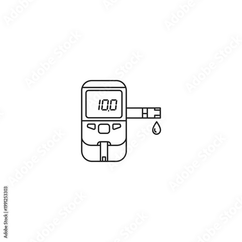 Blood glucose meter with test strip and droplet icon diabetes measurement