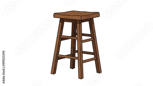 Classic tall wooden bar stool with four legs and footrests shown in a realistic brown wood grain texture on white background.