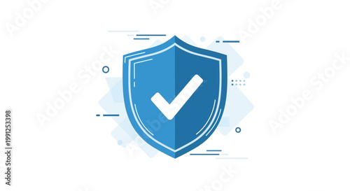 Blue Shield with White Check Mark Symbolizing Security and Approval.