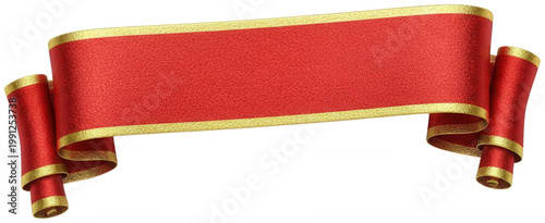 Red ribbon png Golden border cutout Crimson banner png Metallic scroll cutout Festive sash png Elegant streamer cutout Satin label png Decorative tape cutout isolated transparent background image