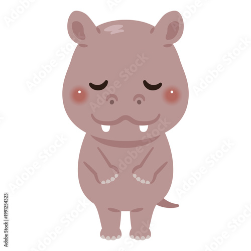 お辞儀するカバキャラクターイラスト／Cute Hippo Character Bowing, Illustration