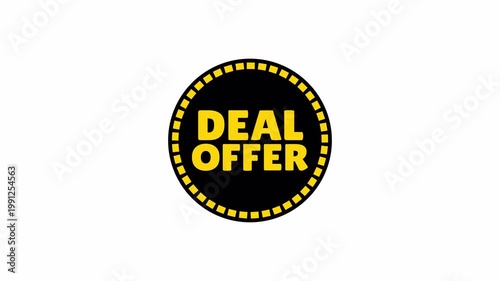 Deal offer badge animation with dotted circular border. Promotional discount label on dark background
