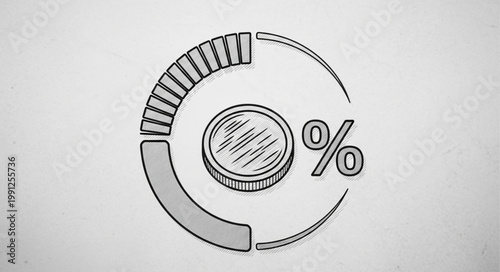 Hand drawn progress bar with coin and percentage symbol.