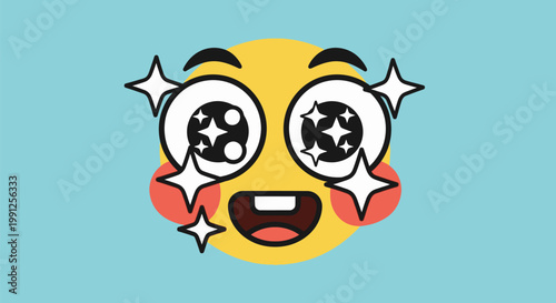 Excited Emoji Face with Sparkling Eyes and Open Mouth.
