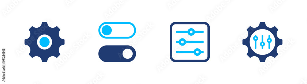 Fototapeta premium Settings control icon set. configuration, adjustment, system, management, options. solid style icon collection.