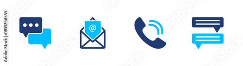 Communication icon set. message, chat, call, contact, network. solid style icon collection.
