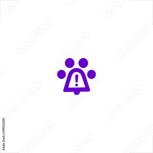 This modern, flat-style pet alert logo merges a paw and bell symbol, tailored for the veterinary industry, providing an essential visual identity for animal safety and pet-tracking technology platform