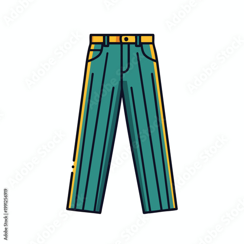 Illustration of stylish green trousers with side stripes.