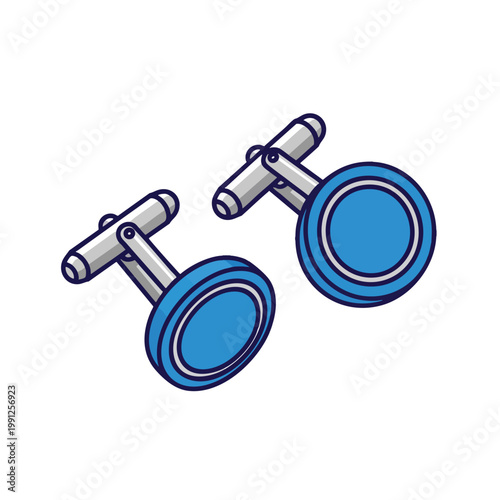A pair of elegant blue circular cufflinks for men.