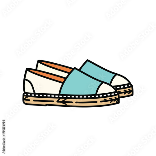 Pair of stylish light blue summer espadrilles flat shoes.