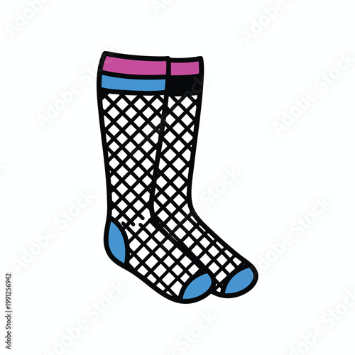Illustration of a pair of patterned socks with diamond mesh design.