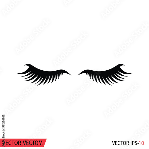 Minimalist black silhouette of closed eyes with long eyelashes.