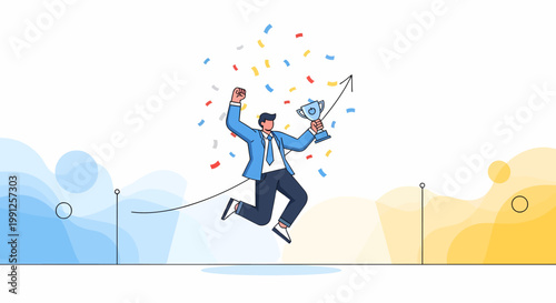 Man Celebrating Success with Confetti.