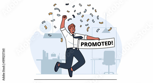 Man celebrating job promotion success.