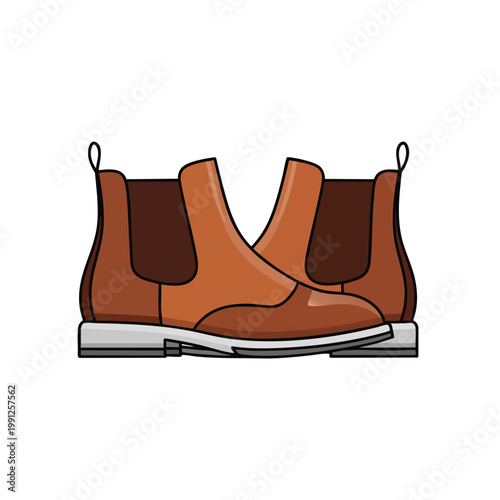 Pair of stylish brown leather Chelsea boots isolated on white background.