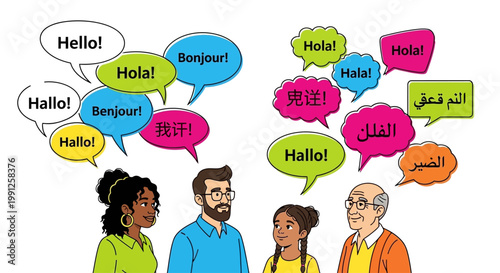 Diverse people greeting each other.