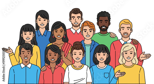 Photos Diverse group of happy people standing.