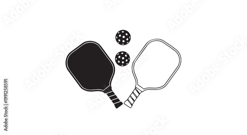 Pickleball rackets and balls vector illustration with black and white design