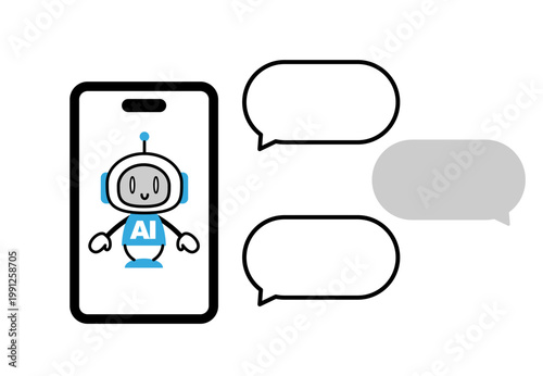 スマートフォンでAIと会話するイラスト