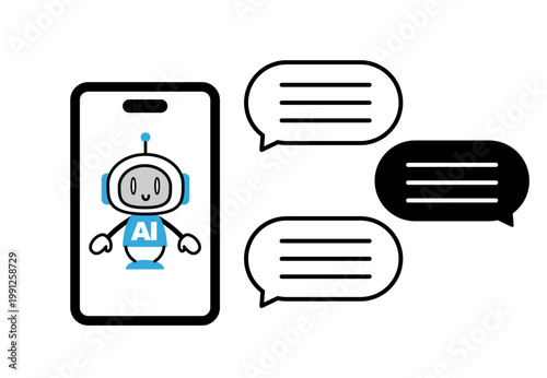 スマートフォンでAIと会話するイラスト