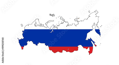 Russia Map Outline with National Flag Colors