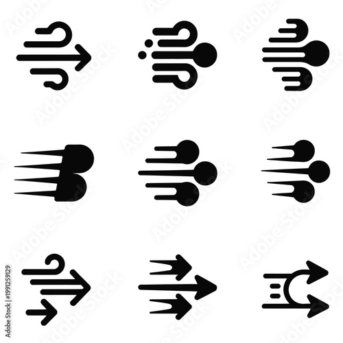 Collection of nine black wind icons