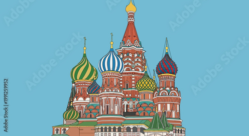 Valokuva Saint Basil's Cathedral Moscow Russia Landmark Colorful Onion Domes Illustration