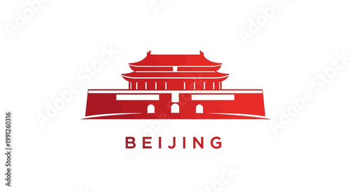 Iconic Beijing Landmark - A Red Architectural Masterpiece on White Background.