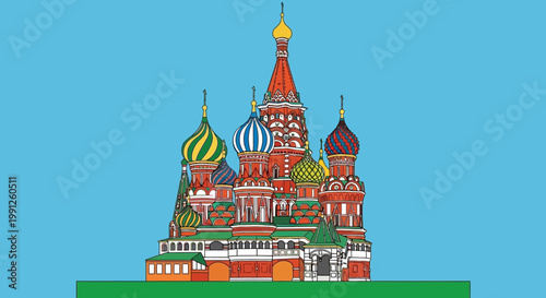 St. Basil's Cathedral Moscow Russia Famous Landmark Colorful Onion Domes Illustration
