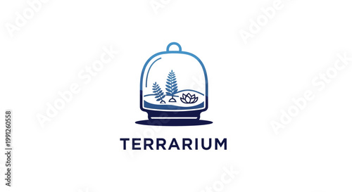 Elegant Terrarium Illustration Featuring Miniature Trees and Plants.