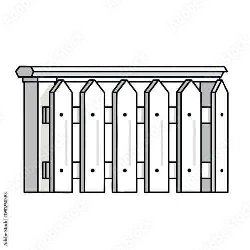 A simple black and white line drawing of a wooden picket fence.