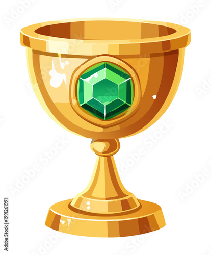 Εκτύπωση καμβά Sacred golden cup with green jewel for monk ritual and temple offering in fantas