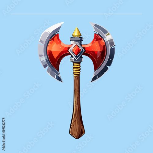 Bilde på lerret Ornate silver battle axe with blue gems for elite guard weaponry and magical def