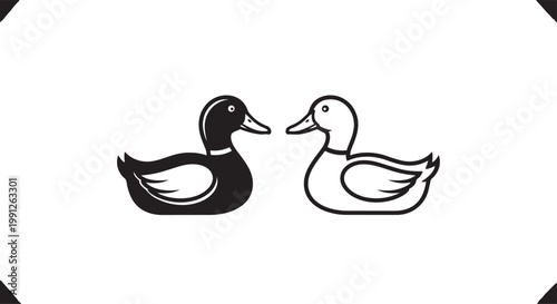 Tableau sur toile Black and white duck vector illustration with yin yang concept design