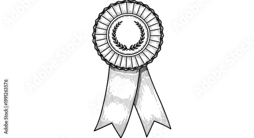 Hand Drawn Award Ribbon with Laurel Wreath Center.