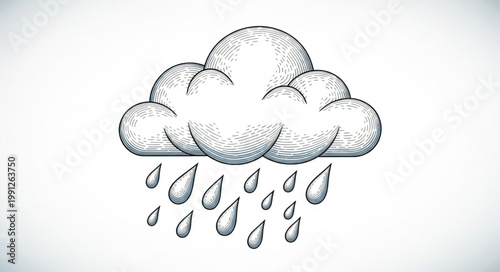 Hand Drawn Cloud Raining Water Droplets Illustration.