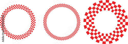 Vászonkép Red and white checkerboard circular pattern with Greek meander inspired geometri