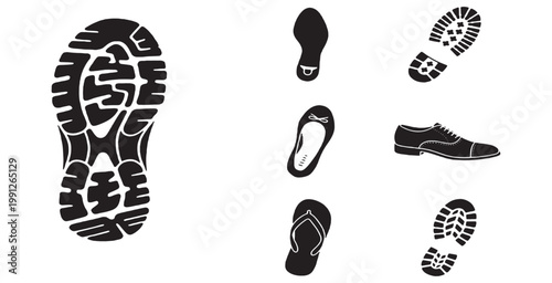 Canvastavla Collection of diverse shoe sole prints and footwear silhouettes representing different types of shoes