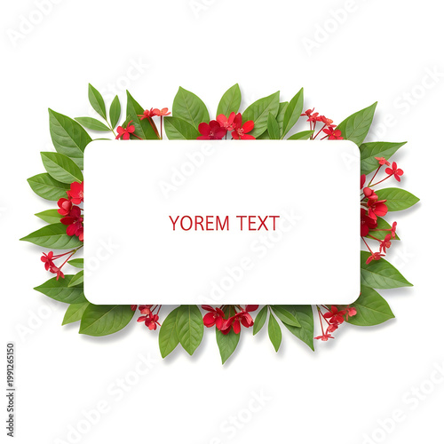 Elegant floral border surrounding a blank white card with placeholder text