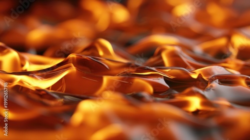 Abstract Close-Up of Glowing Orange Liquid Waves in Vivid Motion with Reflections and Light Patterns for Background or Design Use