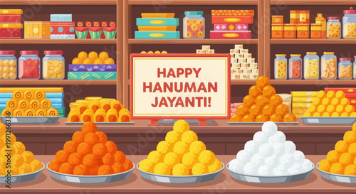 Happy Hanuman Jayanti Indian Sweets Celebration.